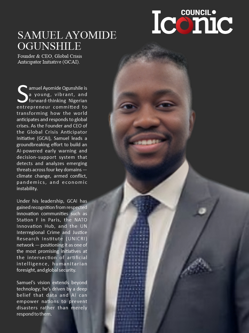 Samuel Ayomide Ogunshile - Iconic Council Member profile featuring his biography and role as Founder and CEO of GCAI Technologies